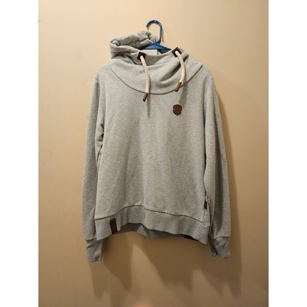 Women's Naketano Cowl Neck Hoodie Gray Owl Deer Size XL